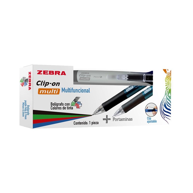 Zebra Bolígrafo Multifuncional Clip On Multi 4 Tintas + Portaminas