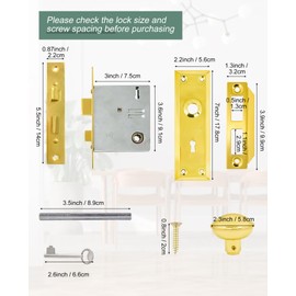 Ruigrit Vintage Skeleton Key Mortise Lock Set for Interior Doors - Antique Heavy-Duty Door Knob Replacement, Rustproof Zinc Alloy Design, Universal Fit 1-3/8” to 1-3/4” Doors, Polished Brass