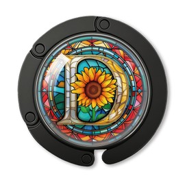 YAZMEEN Stained Glass Initial Foldable Purse Hook for Table, Stained Glass Letter D, Women's Handbag Hanger Holder, Portable Purse Table Hanger, Funny Desk Hook Gifts for Mom Wife Sister Friend BFF