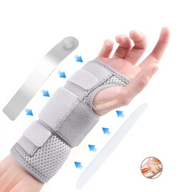 Muñequera De Soporte, Muñequera Ajustable Con 2 Soportes, Soporte Ligero Y Transpirable, para el dolor, el túnel carpiano, la artritis, la tendinitis, las fracturas, etc (Gris, Medium（derecha16-18CM）)