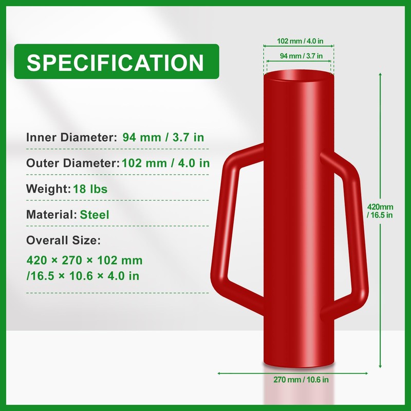 FOREHOGAR Fence Post Driver with Handle,17LB Hand Post Pounder,3.7 inches