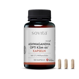 sovita KSM-66® Ashwagandha Root Extract 300 mg - High Quality Adaptogen for Stress Management, Energy & Mental Clarity, 15 mg Withanolide, Vegan