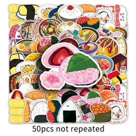 50 Pcs Cute Sushi Roll Rice Vinyl Stickers,Japanese Food Graffiti Stickers,Vinyl Waterproof Sticker for Kids Teens Girls,for Phone Laptop Bottles Skateboard Computer Phone Luggage Guitar Gifts Sticker
