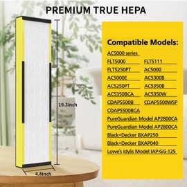 FLT5000 True Hepa Filter C Compatible with Guardian FLT5111, AC5000 series, AC5250PT, AC5300B, AC5350W, Also Compatible BXAP250 and Lowe's Idylis IAP-GG-125 Protection for allergy sufferers