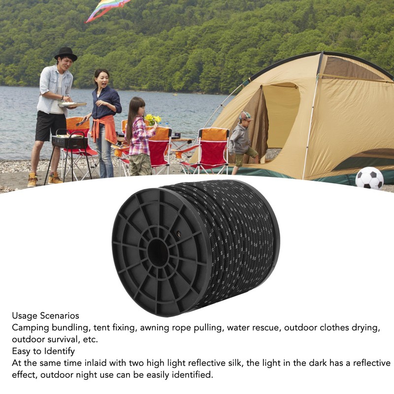 Reflective Camping Rope Texture Weaving 164ft 4mm Polyester Parachute Cord