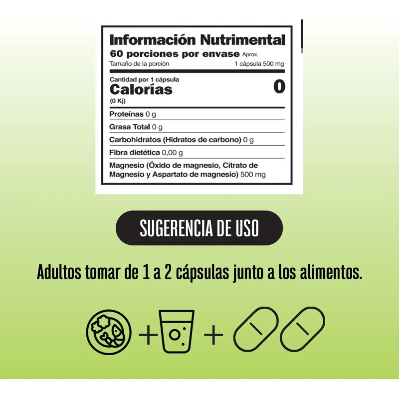 Complejo De Magnesio 60 Cápsulas De 500 Mg Magnesio Complex