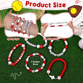 Landical 30 Pcs Baseball Charm Bracelets Sports Wristbands for Teens Adults Beads Stretch Friendship Bracelets Set for Baseball Sport Events Game Day Mom Accessories Favors for Team