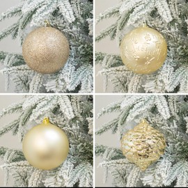 Champagne Gold Christmas Baubles 16pcs 100mm Large Shatterproof Christmas Tree Decorations with Ornaments Hooks for Xmas Tree Decor Wreath Garland DIY Handcraft