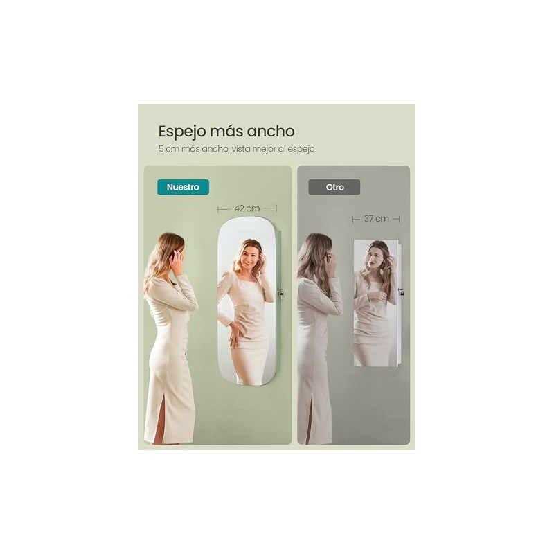 SONGMICS Espejo Joyero de Pared con Luz LED, 10 x