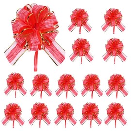 15 PCS Large Pull Bows for Gift Wrapping, 6 Inches Gift Bows for Presents, Party & Wedding Ribbon Bows for Boxes, Gift Decorations, Bulk Set for Christmas & Special Occasions (Red)