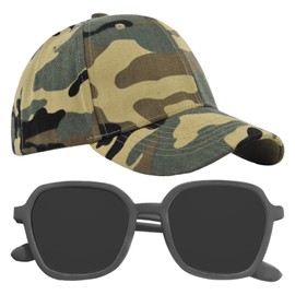 ZGDEIWGF 1 x Camouflage Peaked Cap, 1 Pair of Sunglasses, Children's Baseball Cap, Adjustable Back Buckle Hat, Summer Sun Hat Outdoor, Breathable Sports Hat, Camouflage