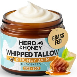 Herd & Honey Organic Tallow and Whipped Tallow Balm for Face and Body, Unscented 100% Grass Fed Beef Tallow for Skin, Dry & Sensitive Skin, Fast Absorbing, Non-greasy Honey Tallow Moisturizer, 2oz