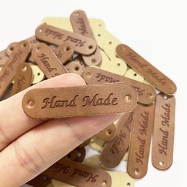Juland Pack of 40 Handmade Faux Leather Labels Tags PU Clothing Bag Sewing Decoration DIY Clothes Labels Rectangle Sewing Woven Labels Leather Label Signs Patch Handmade - 1.1x4.5cm - A2