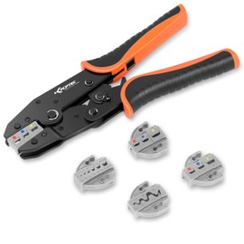 KF CPTEC 5PCS Ratchet Wire Crimping Tool Kit with Quick-Change Jaws for Heat Shrink, Insulated & Non-Insulated Connectors, Ferrules, Open Barrel, OT & UT Terminals – with Storage Case
