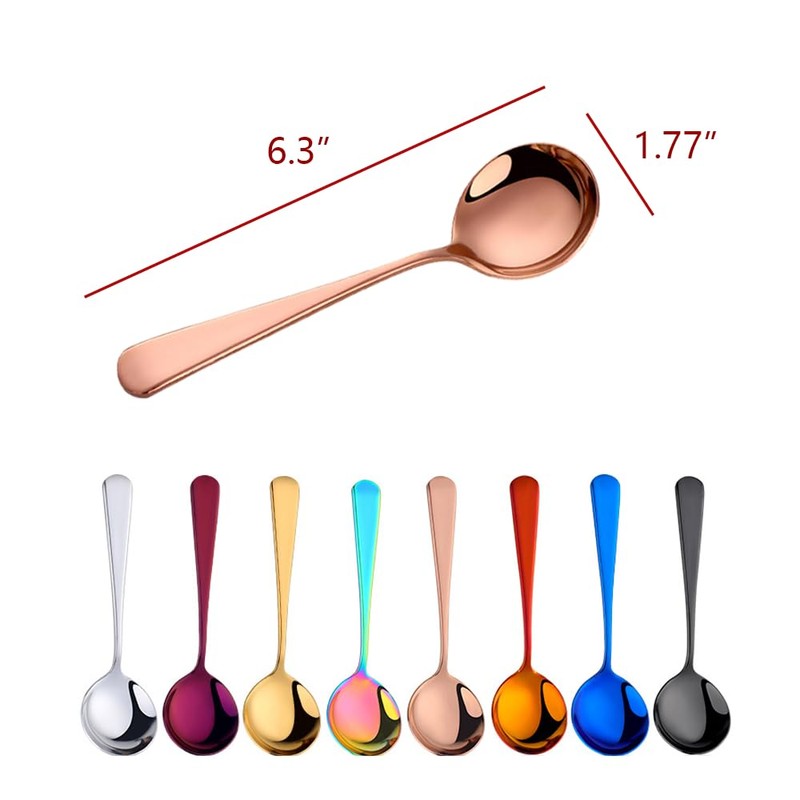 LannuMet 8pcs Stainless Steel Mixed Colors Cereal Soup Spoons Round