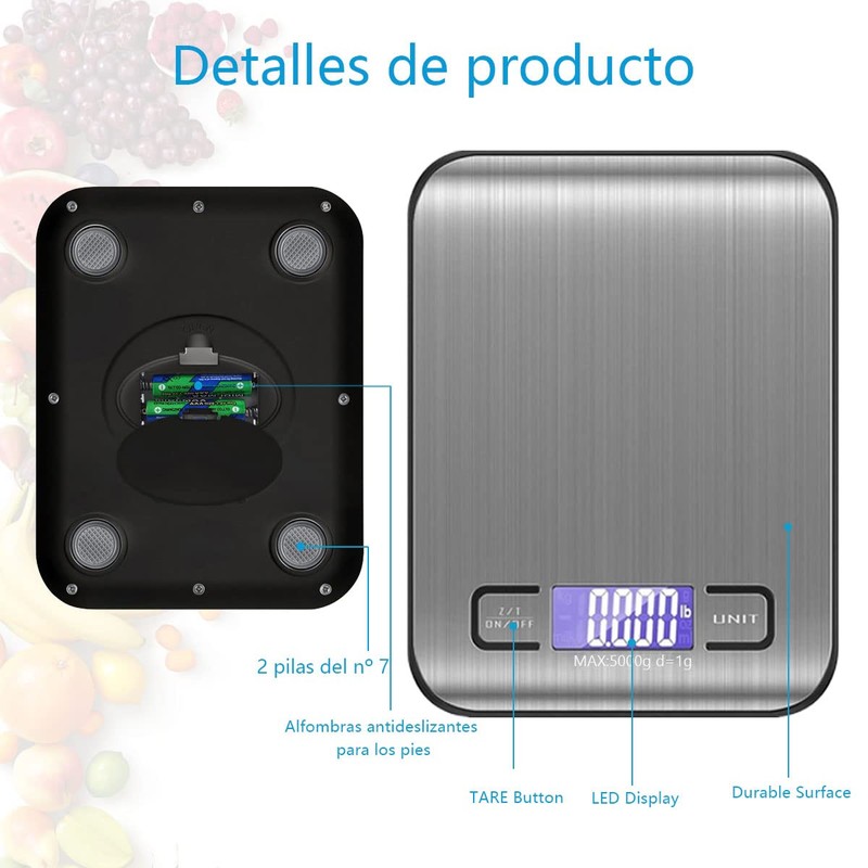 Báscula Digital de Cocina, Báscula de Cocina de acero inoxidable