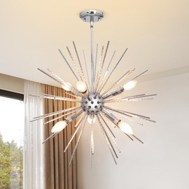 Sputnik Chandeliers - 42" Extra Large 6 Light Big Modern Globe Starburst Firework Ceiling Light Fixture - Unique Chandeliers for Entryway Foyer High Ceiling Stairway Kitchen Dining Living Room Silver