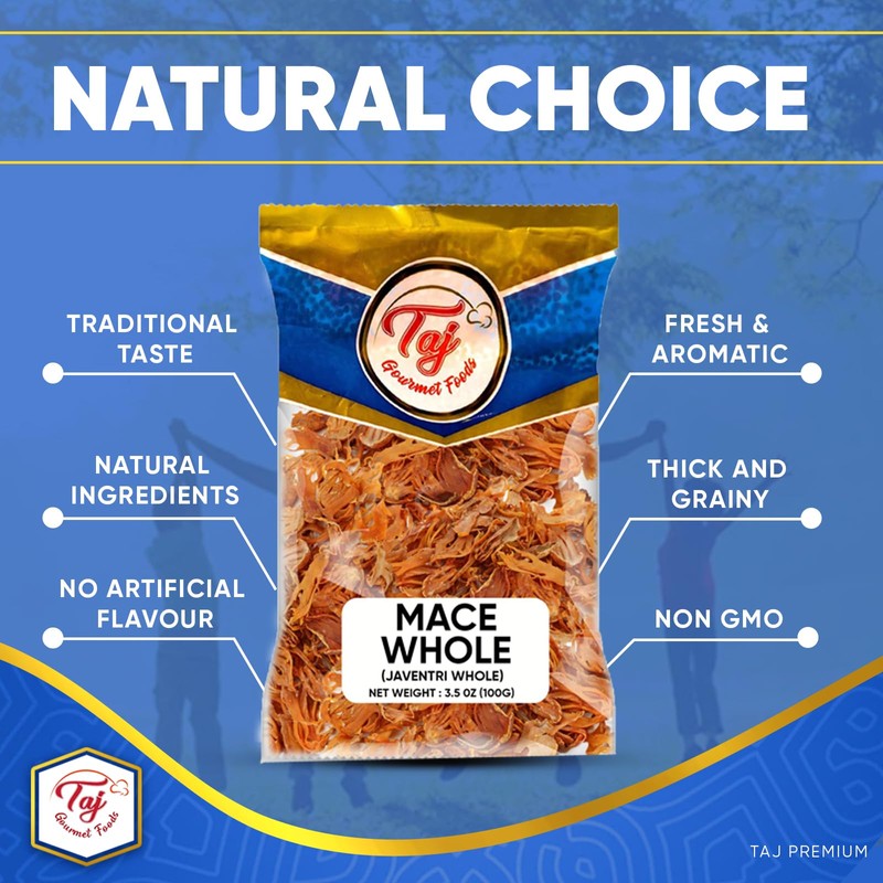 TAJ Mace Whole, Javentri Whole, 3.5oz (100g), Product of India