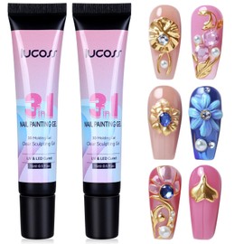 yehapp 2x15ml Clear 3D Painting Gel for Chrome Nail Powder, Painting Gel for Gel Nail Polish, Nail Foil Gel for Metallic Mirror Effect, Nail Sculpture Gel for 3D Nail Art Drawing