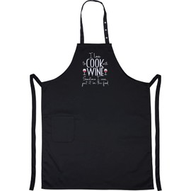 EXPRESS-STICKEREI Unisex Cooking Apron with Embroidered Design Funny Cooking Apron BBQ Apron for Women/Men Adjustable Bib Apron Kitchen Apron Gift BBQ Fans Hobby Chef Baker, I love to cook with wine -