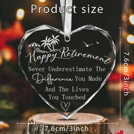 Retirement Gifts for Woman Crystal Tag, Never Underestimate The Difference You Made and The Lives You Touched Ornament Happy Retirement Appreciation Gift for Retired Women,Coworker,Nurse,Teacher,Mom