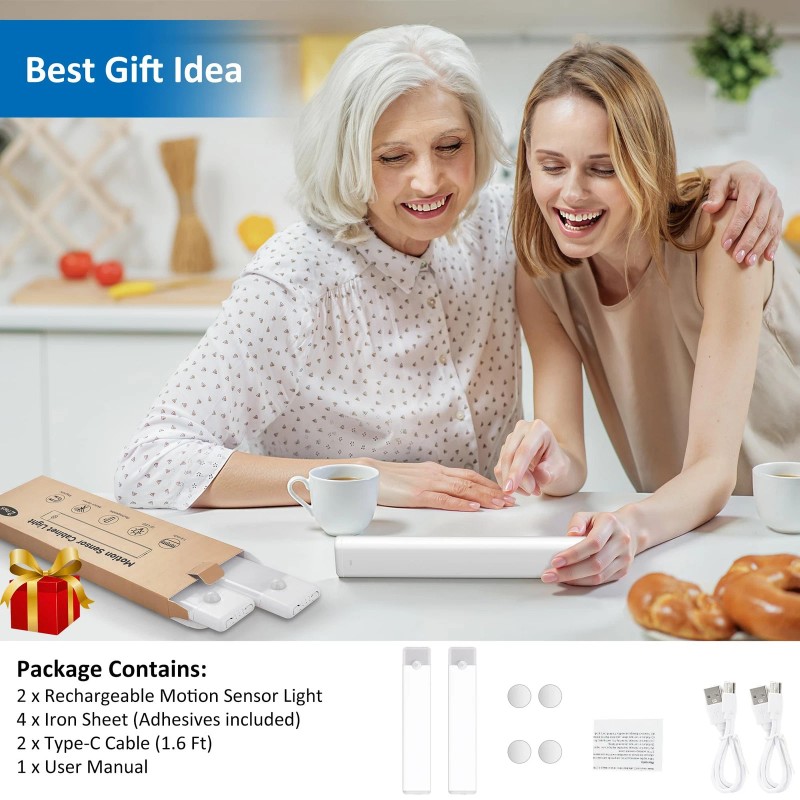 YLXS Motion Sensor Under Cabinet Lights, Magnetic Rechargeable Under Counter