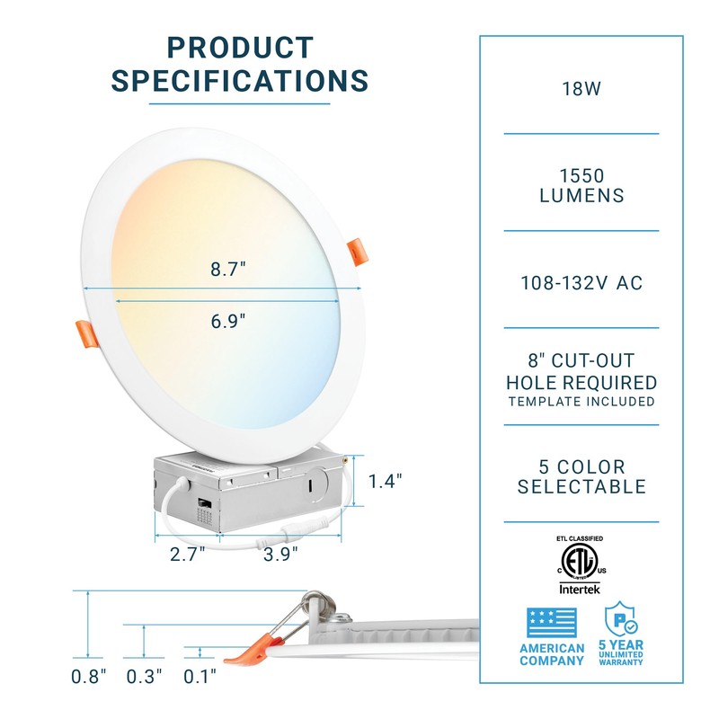 PARMIDA (6 Pack) 8 Inch Ultra-Thin LED Recessed Ceiling Light