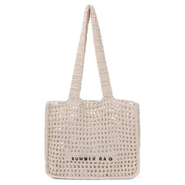 Ynport Crefreak Damen Umhängetasche Durchbrochene Gehäkelte Einkaufstasche Gewebte Reise Strandtasche Netz-Einkaufstaschen, Beige