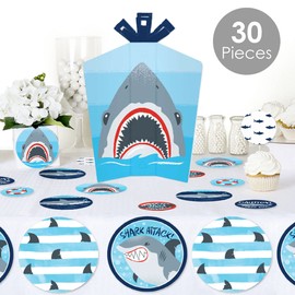Big Dot of Happiness Shark Zone - Jawsome Shark Party or Birthday Party Decor and Confetti - Terrific Table Centerpiece Kit - Set of 30