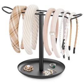 Josmimic Headband Holder for Hair Accessories: Elegant Organizer with Storage Tray, Perfect for Girls' Vanity, Dresser, or Bathroom. Black