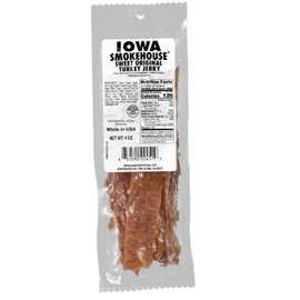 IOWA SMOKEHOUSE Turkey Jerky, Sweet Original - Tender Cuts & Naturally Smoked - 10g of Protein, Made in USA - 4 Oz (solid strips)