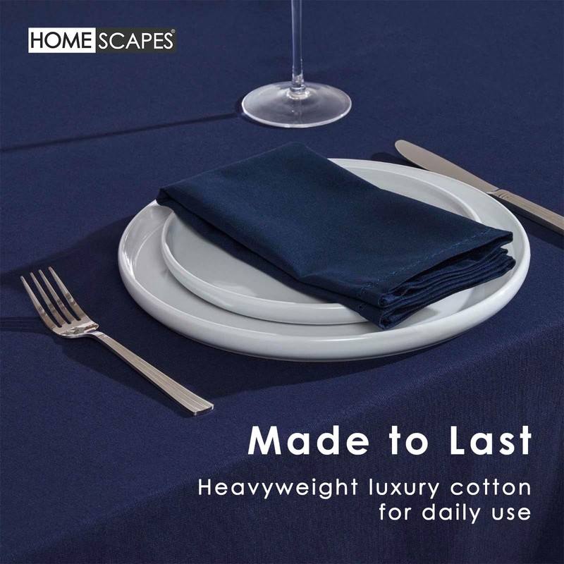 HOMESCAPES Blue Table Cloth, Plain Cotton Tablecloth, Square, Handcrafted &