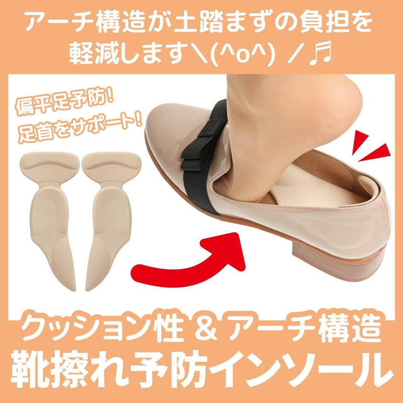 【理学療法士監修】 靴擦れ 防止 アーチパッド＜長期保証45日間＞中敷 インソール (ベージュ：2足セット)