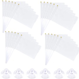 Pack of 24 Hand-Held Mini Flags, 14 x 21 cm, Pure White Flag with Suction Cup, Blank Banner for Painting, Flag Design Yourself for Sports Events, Party Parade Celebrations, School Decoration