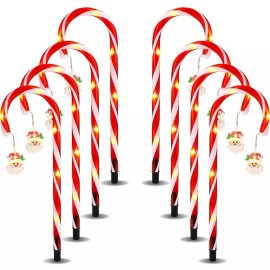Unbranded Christmas Candy Cane Solar Light with Cute Santa Claus Star Snowflake, Set of 8