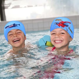 RosyFate Girls' Swimming Cap, Pack of 2, Swimming Cap, Children, Tear-Resistant & Elastic, Swimming Caps for Children, Swimming Cap Children (Red + Blue)