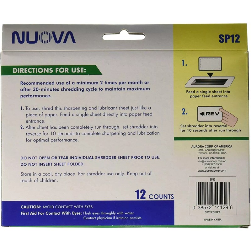 Nuova SP12 Shredder Sharpening & Lubricant Sheets, 12 Count