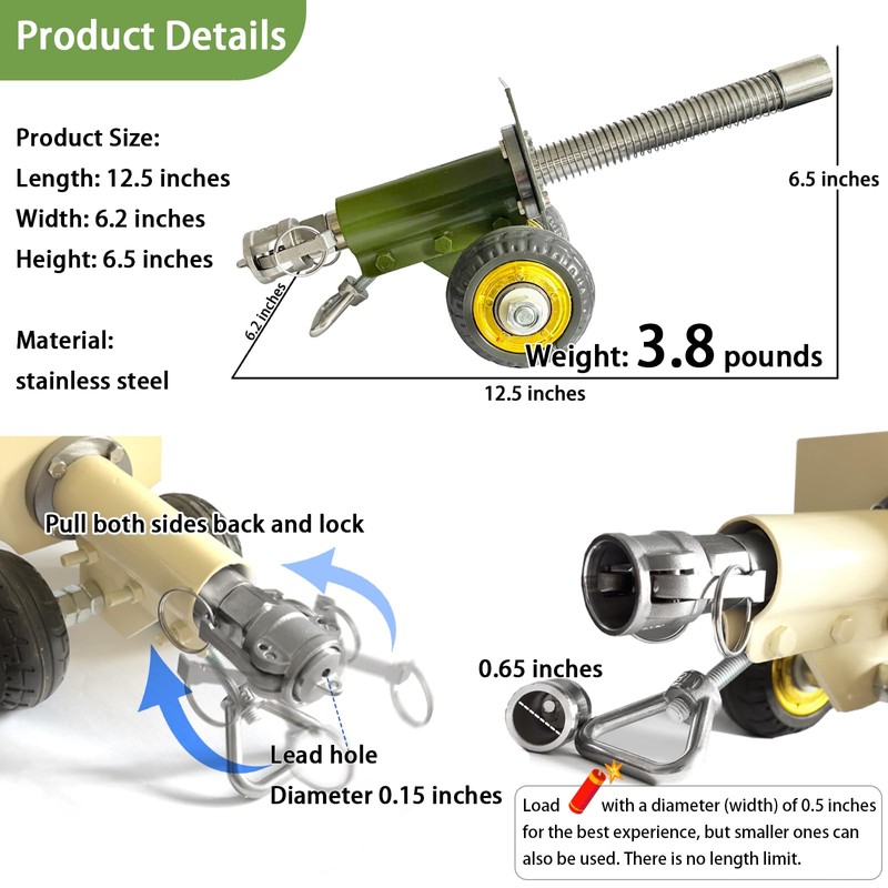 TIETHEKNOT Stainless Steel Mini Cannon Model with Recoil Mechanism -