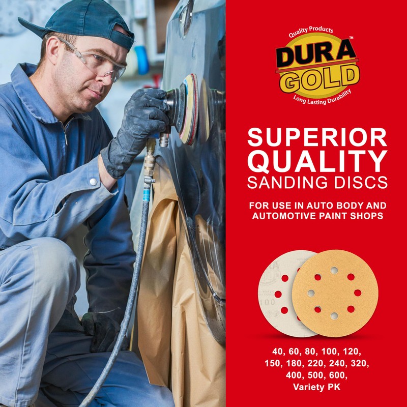 Dura-Gold Premium 100 Grit 5" Sandpaper Discs, 8 Hole Pattern