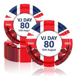 16Pcs VJ Day Plates 80th Anniversary Party Tableware,Celebration VJ-Day 80th Paper Plates Memorabilia Party 7 inch Plate Victory in Europe,VJ 80 Years Dinnerware Kit for Celebrat Partys Plate Décor