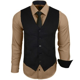 Baxboy B-44-HWKR Men's Shirt with Waistcoat Tie Suit Jacket Business Wedding Leisure Shirts Tailcoat Men's Vest Set Selectable, beige