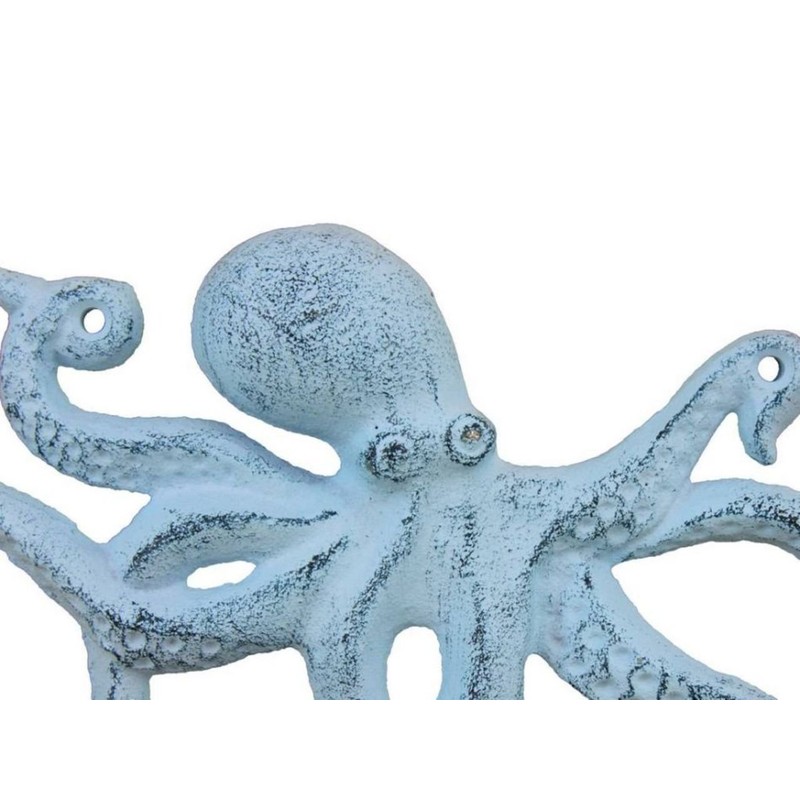 Rustic Dark Blue Whitewashed Cast Iron Octopus Hook 11 Inch