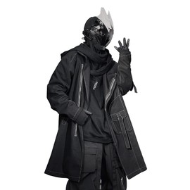 Niepce Inc Japanese Techwear Streetwear Zip Up Trench Coat Men (US, Alpha, Small, Regular, Regular, Standard, Black-j34)