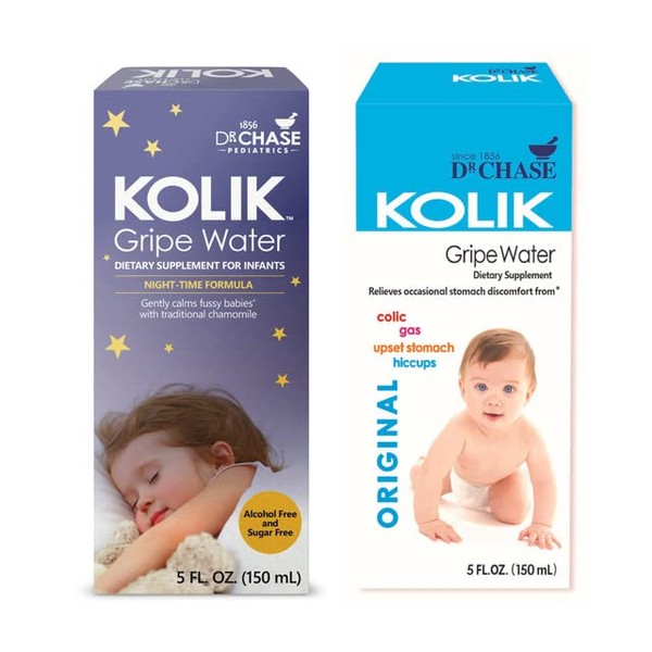 Dr. Chase Kolik Gripe Water Bundle - Nighttime & All-Day Baby Colic Relief - Gripe Water for Babies & Infants - Baby Gas Relief for Cramps, Stomach Discomfort & Hiccups - Baby Must Haves 2-Pack