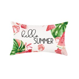 ONWAY Summer Lumbar Pillow Cover 12x20 Watercolor Watermelon Hello Summer Decortions Throw Pillowcase Farmhouse Patio Outdoor Cushion Case for Sofa Bed