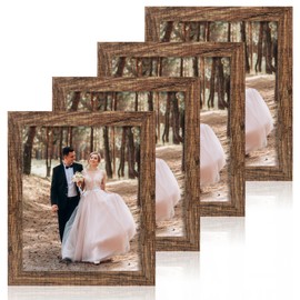 iRahmen 8x10 Picture Frame Set of 4, High Definition Glass Brown Frame, 8 x 10 Wood Rustic Picture Frames for Horizontal or Vertical Table Top and Wall Mounting