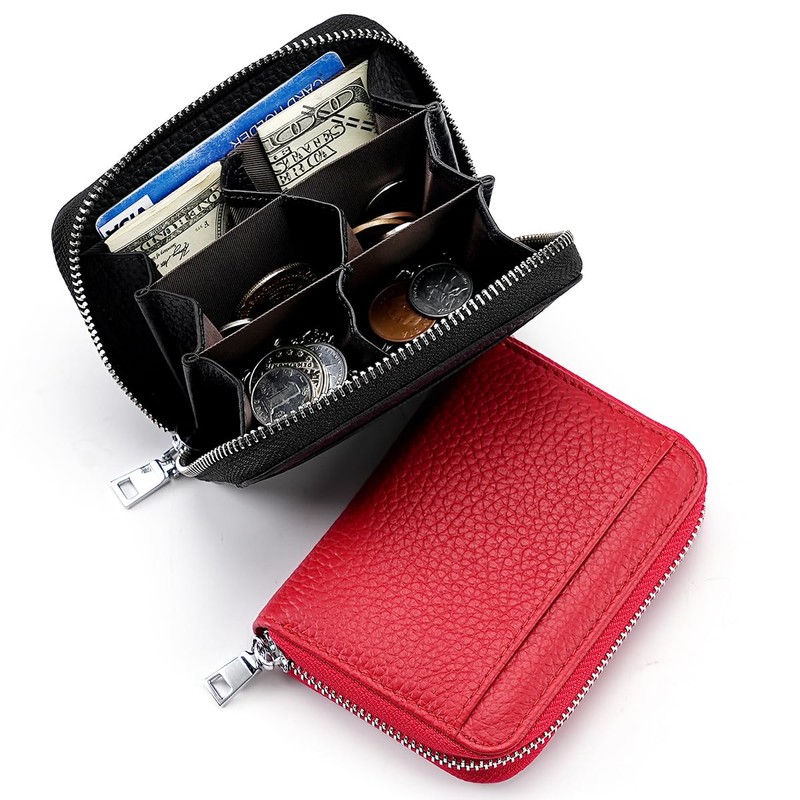 Yocipa Genuine Leather Coin Case, 6 Compartments, Women's, Mini Wallet,