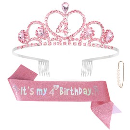 Jaciya 4th Birthday Crown & Sash Pink Birthday Decorations