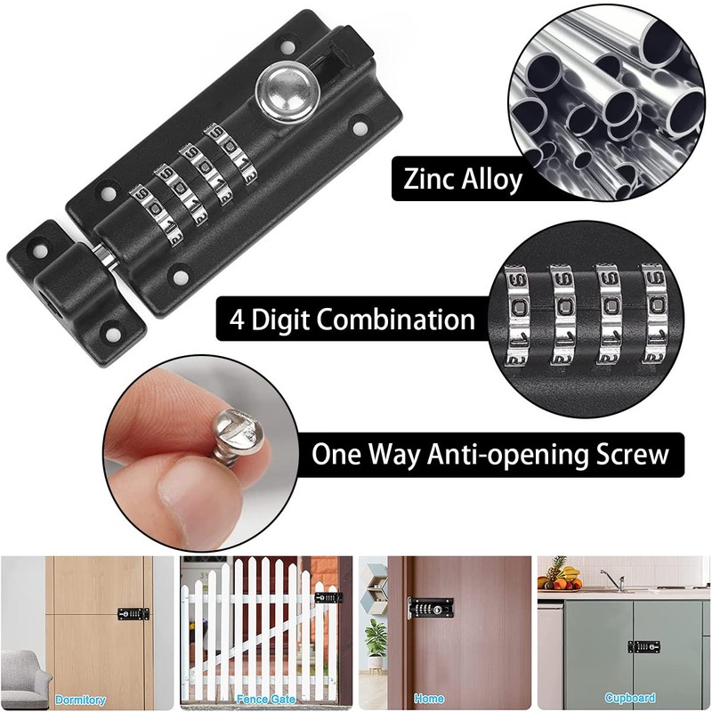 Combination Bolt Lock Stainless Steel 4 Digit Pin Code Door