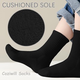 Kids Crew Socks Girls Cushioned Athletic Socks Boys Cotton Breathable Dress Socks Sports School Uniform Youth 10 Pairs (Black, 10-14 Years)